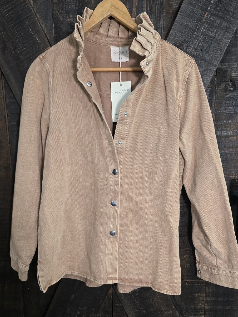 Easy Clothes Women's Ruffle Collar Button-Front Jacket — Camel Color Sz SM/MED
